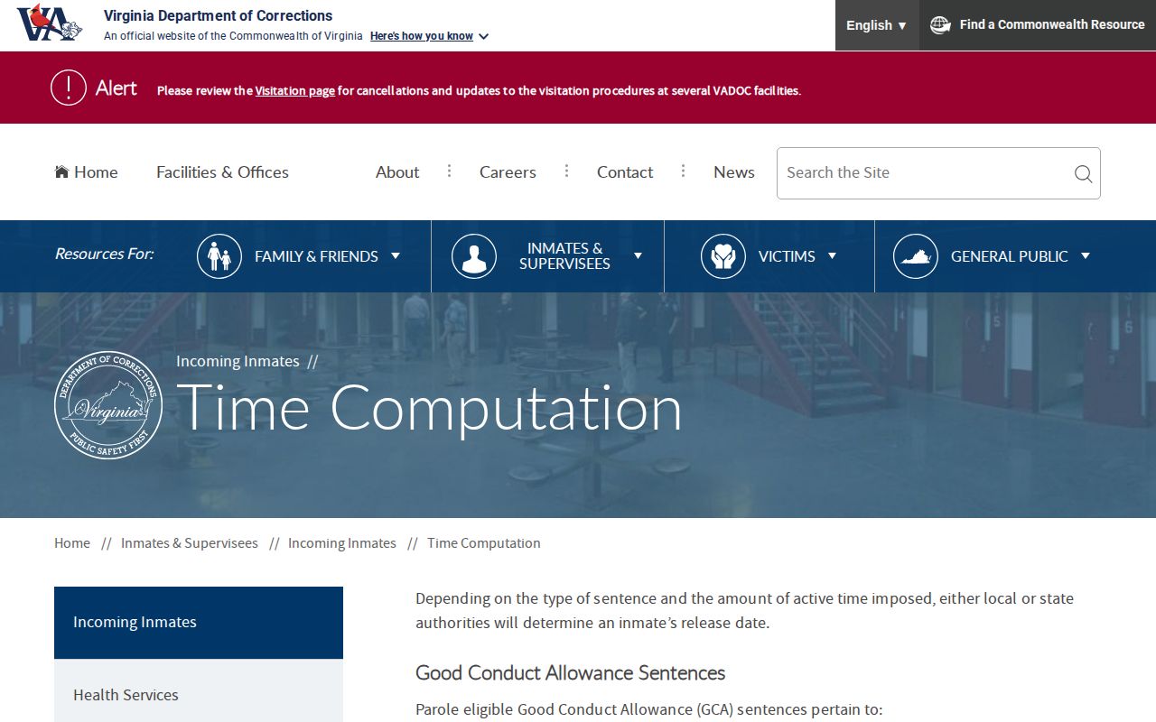 Wise Correctional Unit VADOC earned sentence credit computation factors