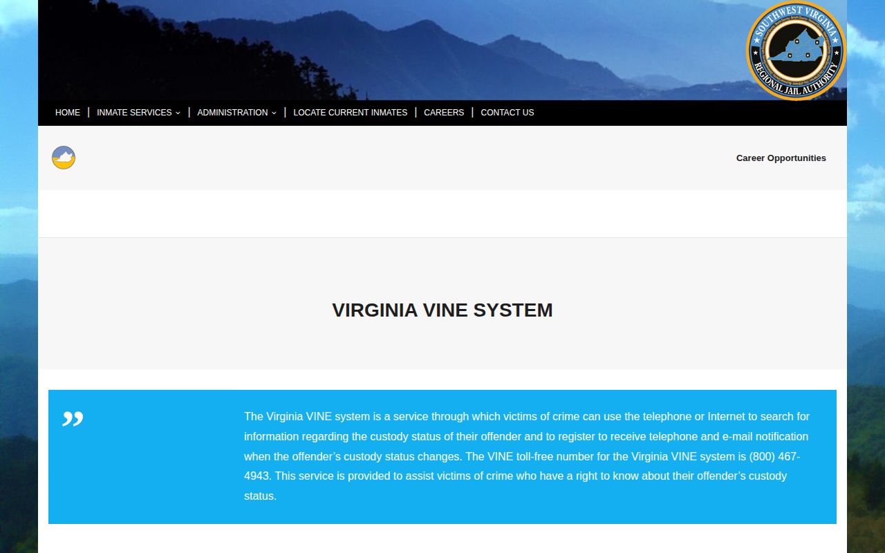 Wise County SWVRJA Virginia Jail VINE release notification directions