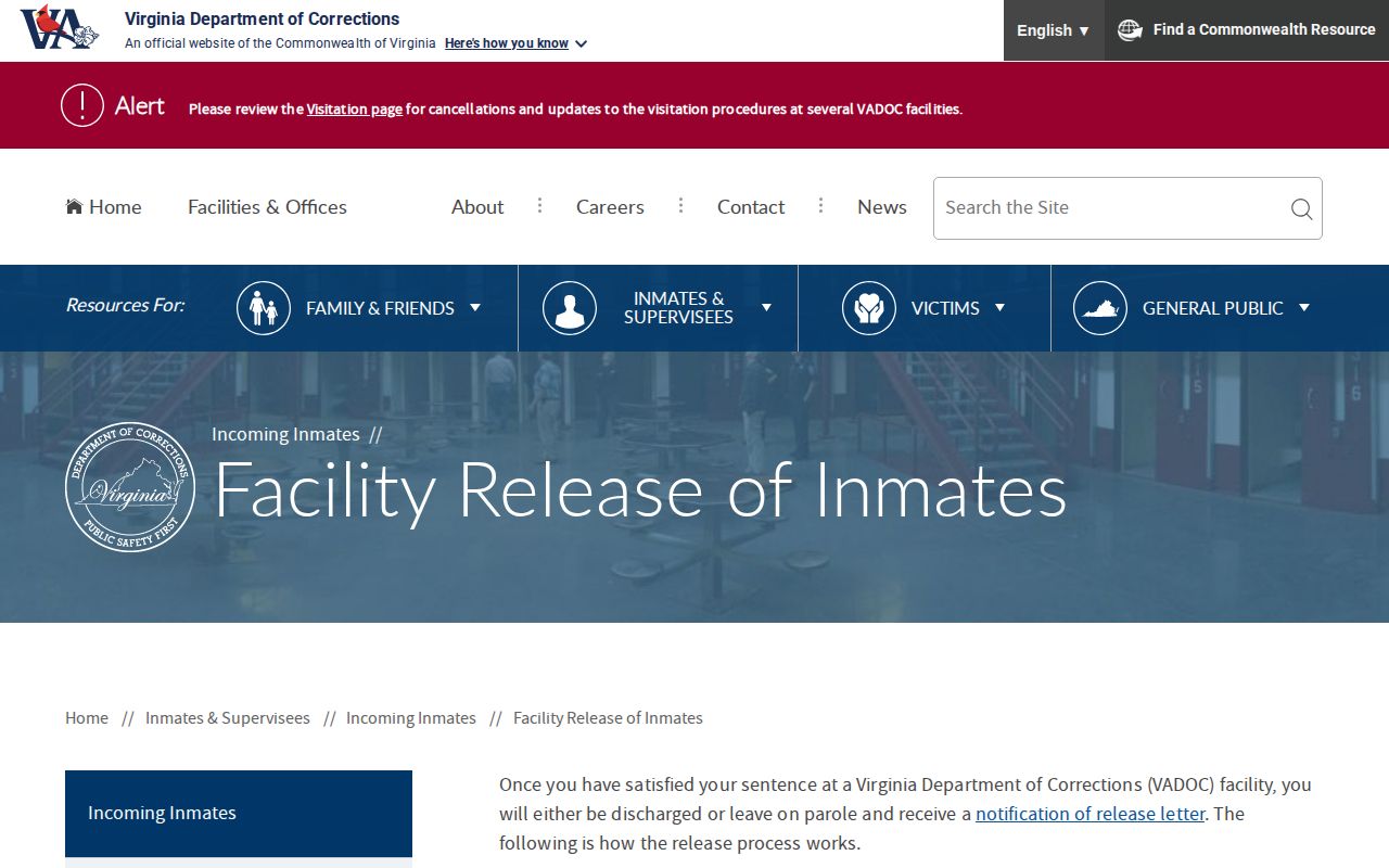 Red Onion State Prison VADOC release documents and timing