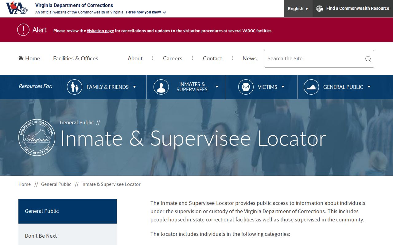 VADOC search fields for Wise County released inmate lookup