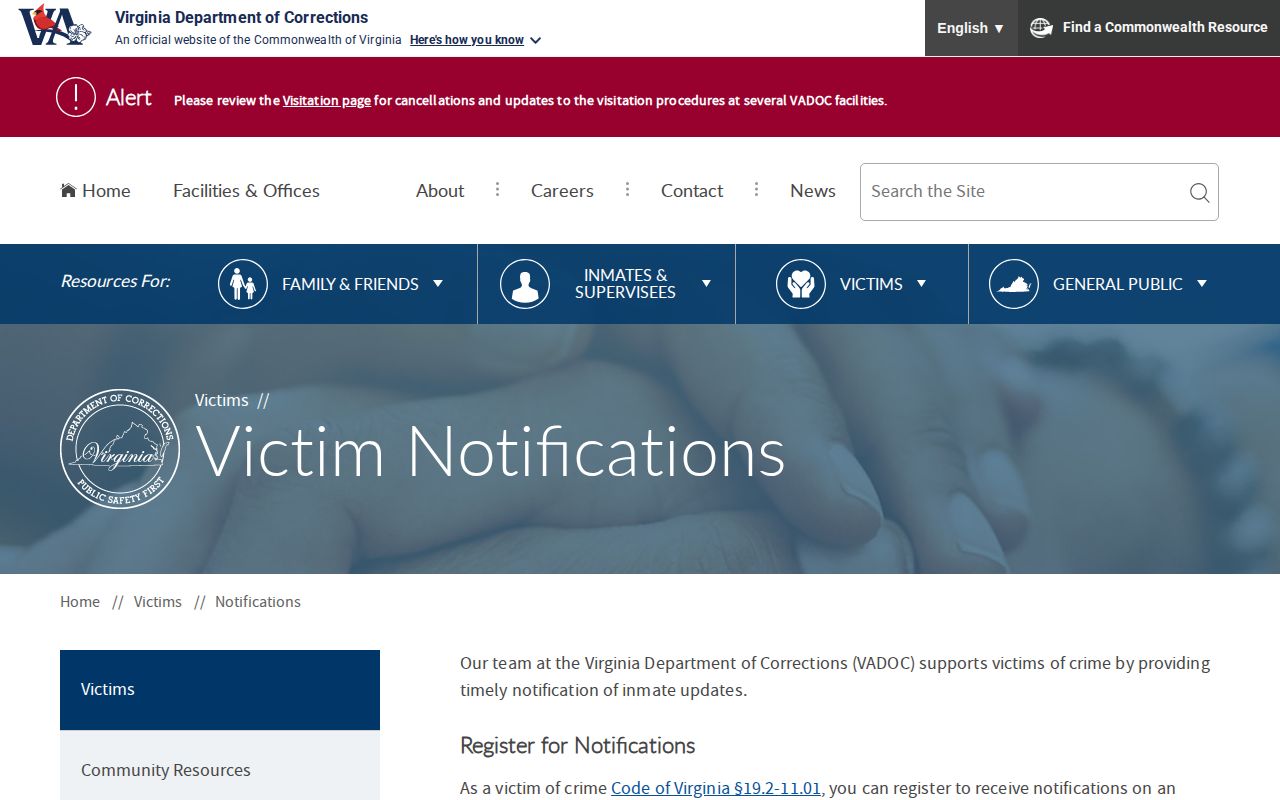 Wise County VADOC NAAVI state release notification route separate from VINELink